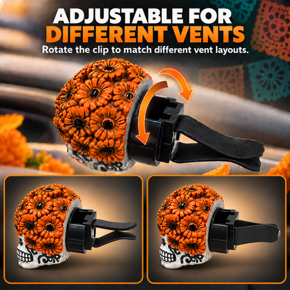 Día de los Muertos Car Vent Clip Aromatherapy | Marigold Skull Car Air Freshener - Guiding Souls Home with Warmth & Scent
