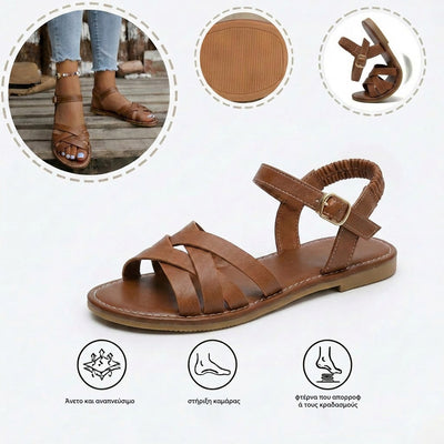 Σανδάλια με επίπεδη σόλα — με στήριξη καμάρας, για ανακούφιση από τον πόνο· ελαφριά και με απορρόφηση κραδασμών.