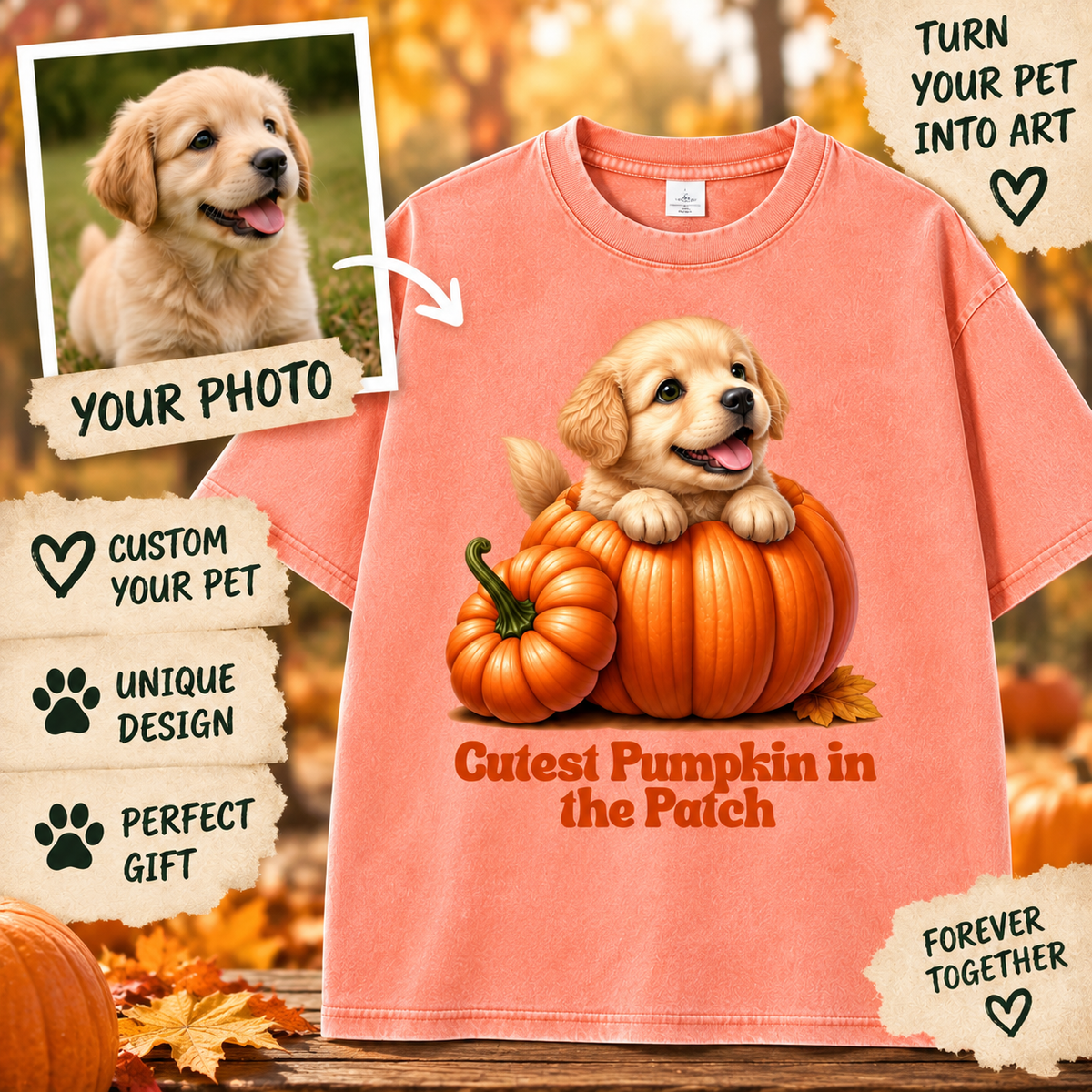 Custom Pet Pumpkin Patch Cutie T-Shirt – Personalized From Your Photo