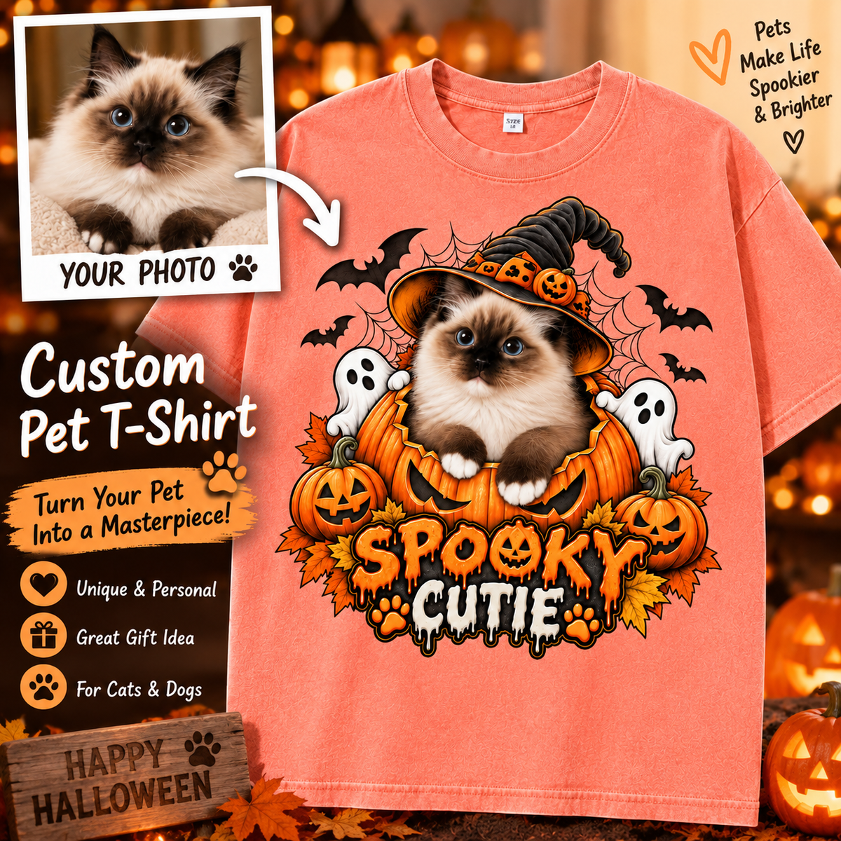 Custom Pet Spooky Cutie T-Shirt – Personalized From Your Photo