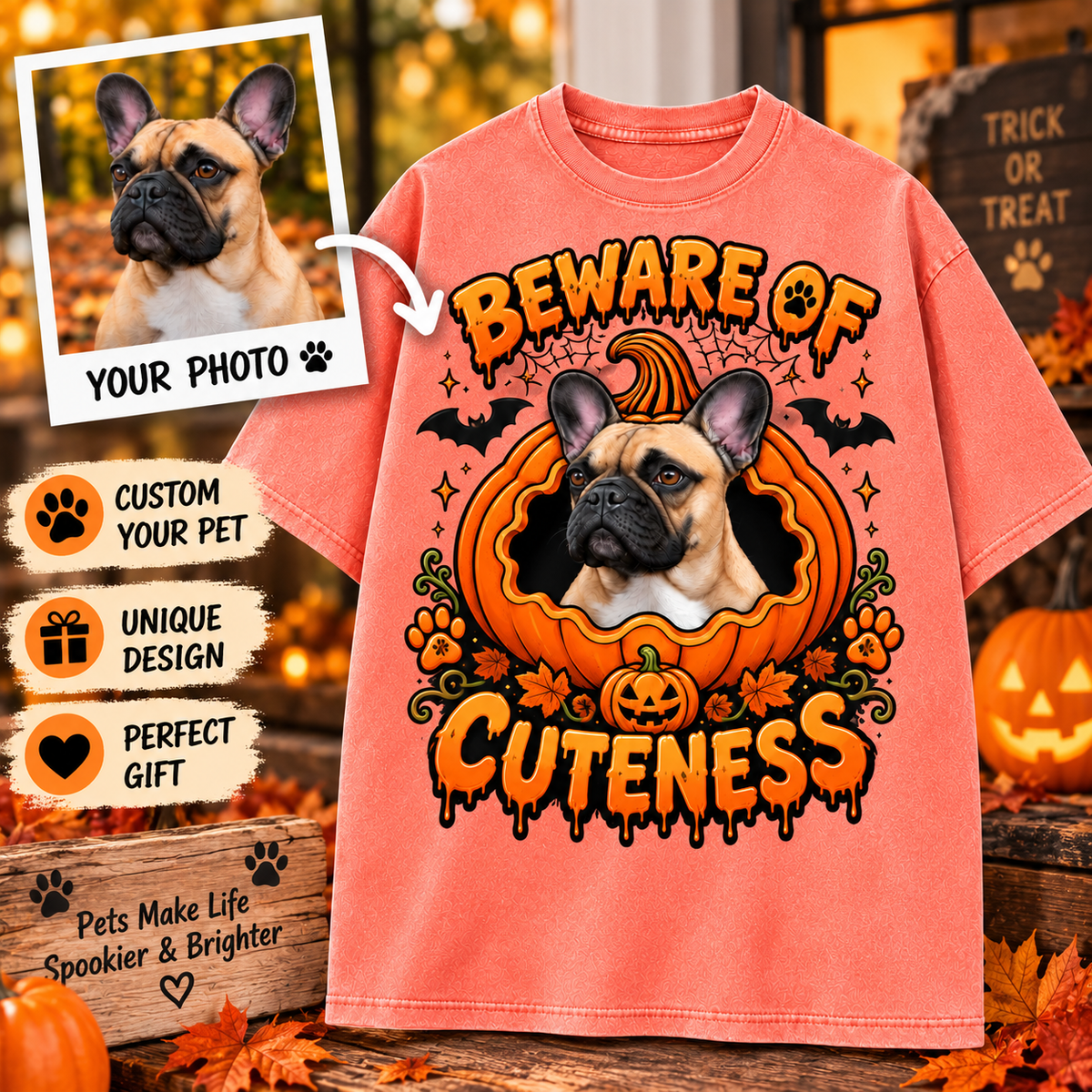 Custom Pet Beware of Cuteness T-Shirt – Personalized From Your Photo