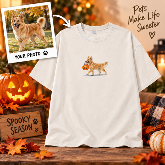 Custom Pet Trick or Treat Paws T-Shirt – Personalized From Your Photo