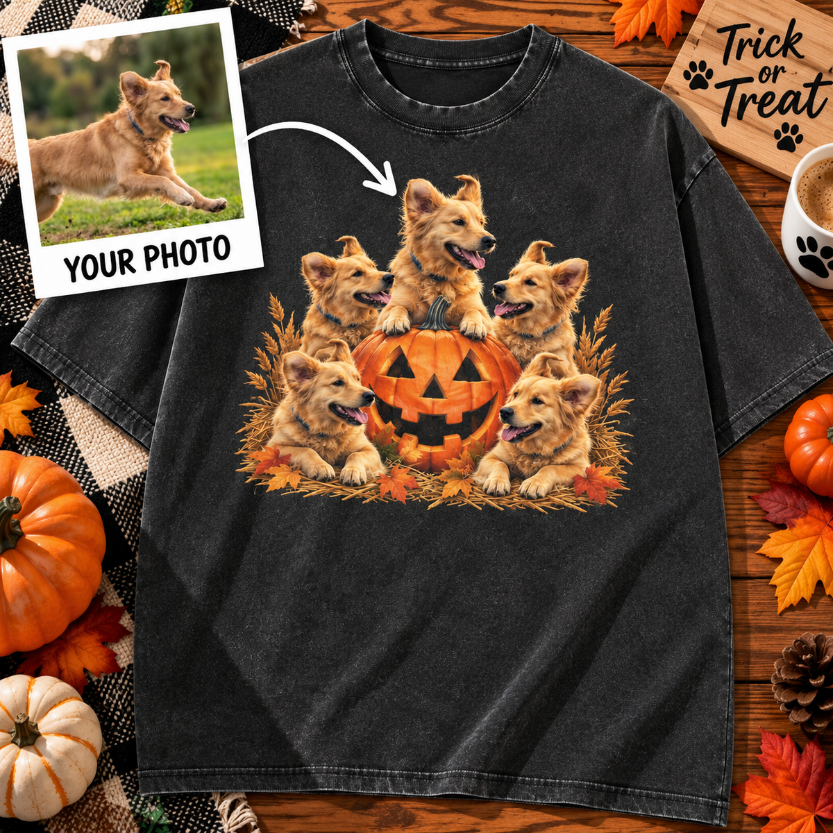 Custom Pet Pumpkin Crew T-Shirt – Personalized From Your Photo