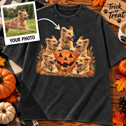 Custom Pet Pumpkin Crew T-Shirt – Personalized From Your Photo