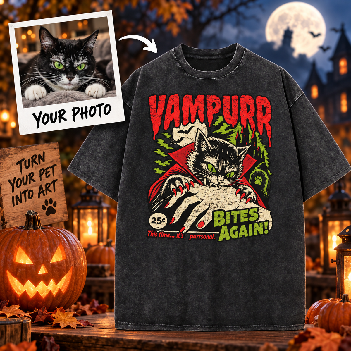 Custom Pet Vampire Bite T-Shirt – Personalized From Your Photo