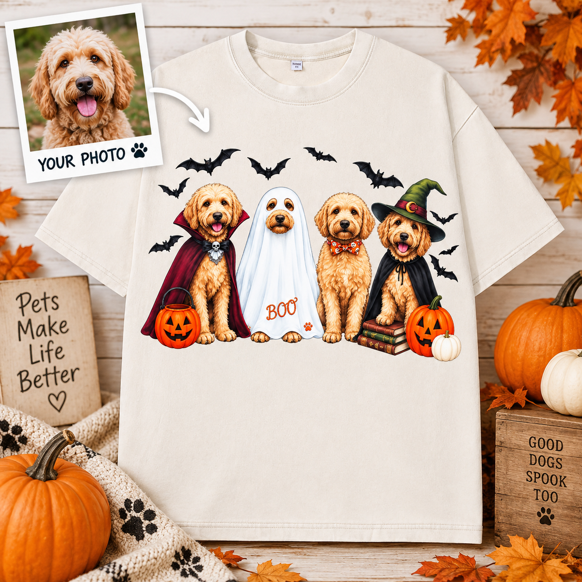 Custom Pet Halloween Crew T-Shirt – Personalized From Your Photo