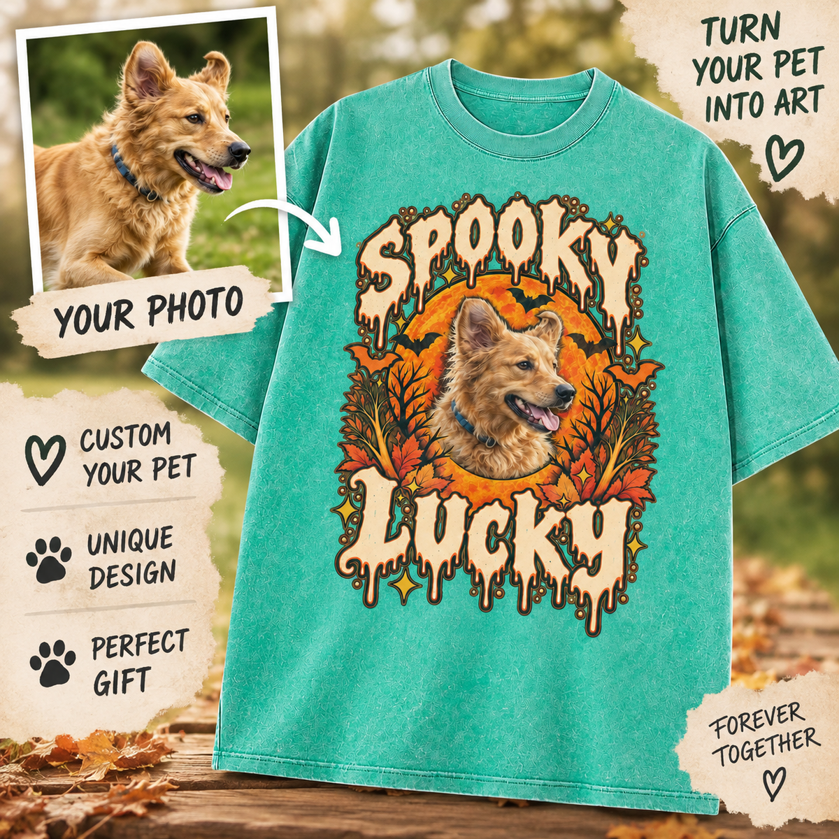 Custom Pet Spooky & Lucky T-Shirt – Personalized From Your Photo