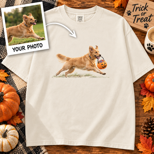 Custom Pet Trick or Treat Paws T-Shirt – Personalized From Your Photo