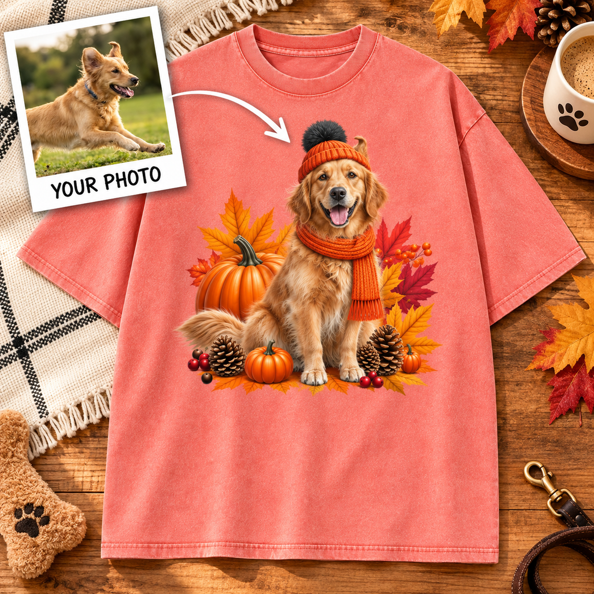 Custom Pet Cozy Autumn Paws T-Shirt – Personalized From Your Photo