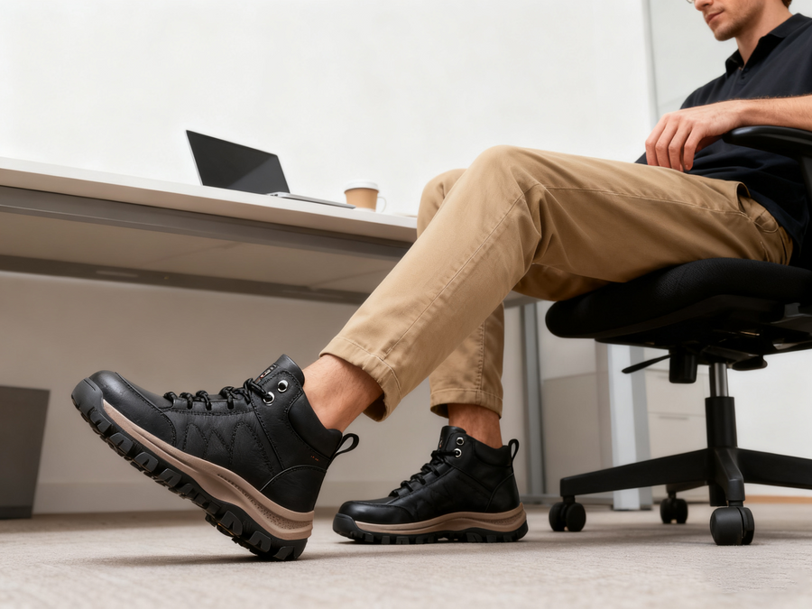 Επαγγελματικά ορθοπεδικά παπούτσια — χειροποίητα από ιταλικό δέρμα; με στήριξη καμάρας; αντιολισθητικά και ανθεκτικά.