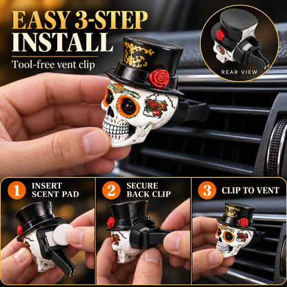 Día de los Muertos Car Vent Clip Aromatherapy | Marigold Skull Car Air Freshener - Guiding Souls Home with Warmth & Scent