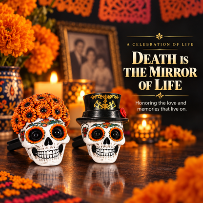Día de los Muertos Car Vent Clip Aromatherapy | Marigold Skull Car Air Freshener - Guiding Souls Home with Warmth & Scent