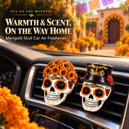 Día de los Muertos Car Vent Clip Aromatherapy | Marigold Skull Car Air Freshener - Guiding Souls Home with Warmth & Scent